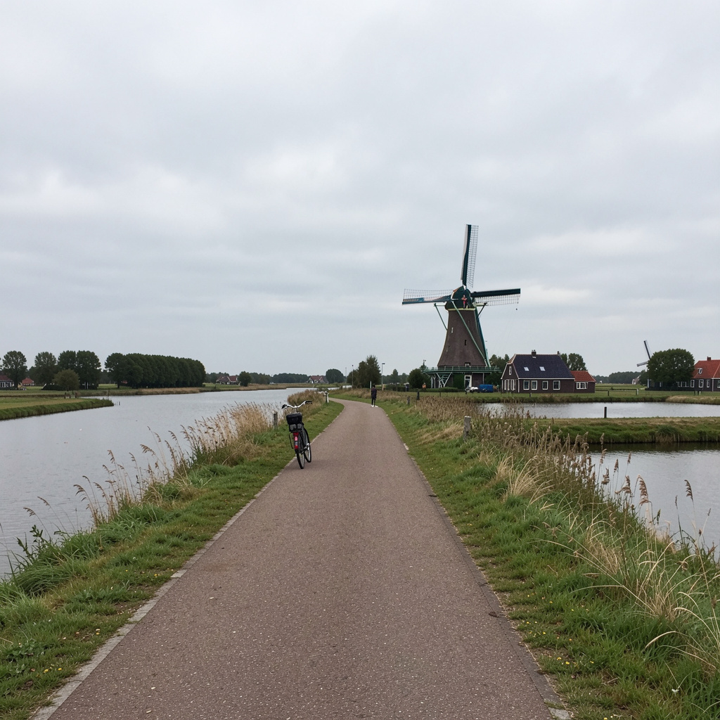 Fietspad langs typisch Nederlands landschap met water