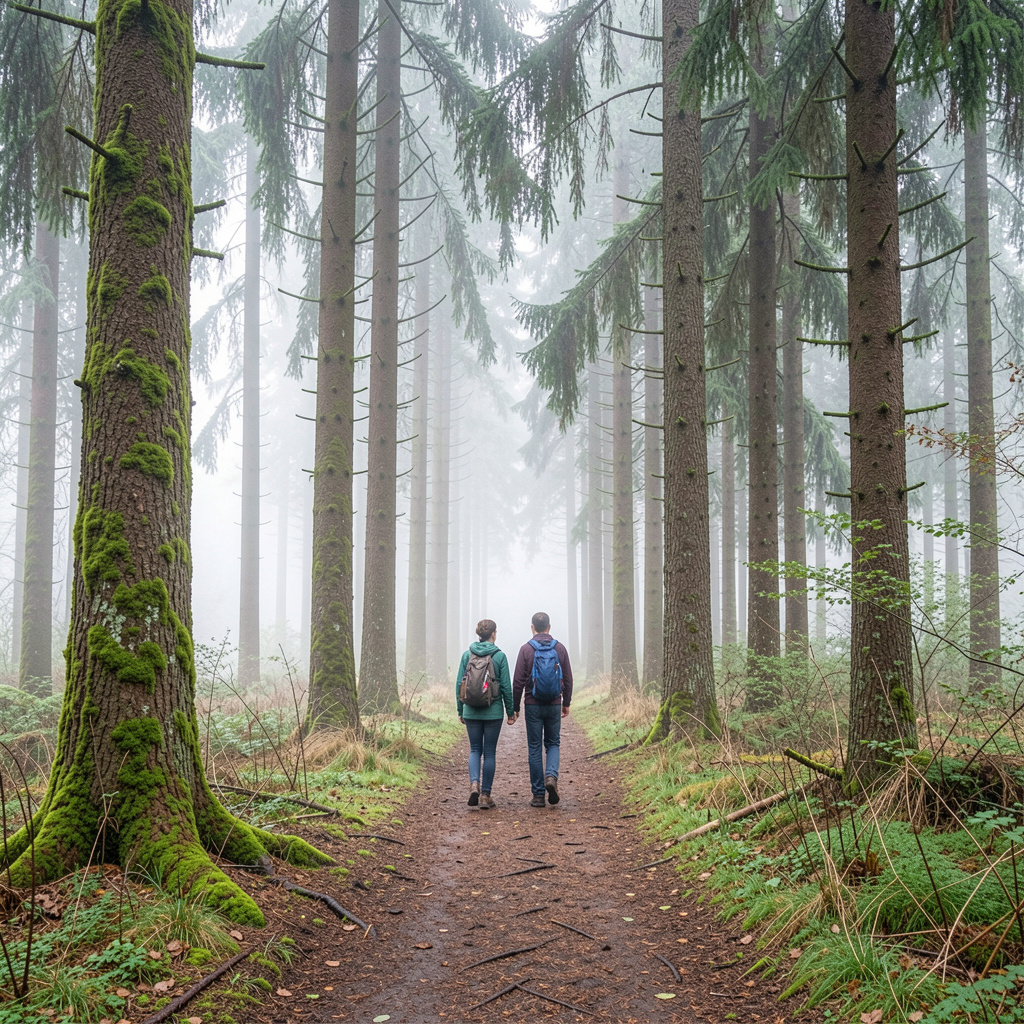 Wandelpad door Nederlands natuurgebied met hoge bomen